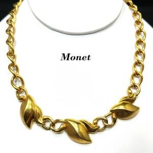 Vintage Monet Three Leaf Gold Plated Chain Necklace 1960s